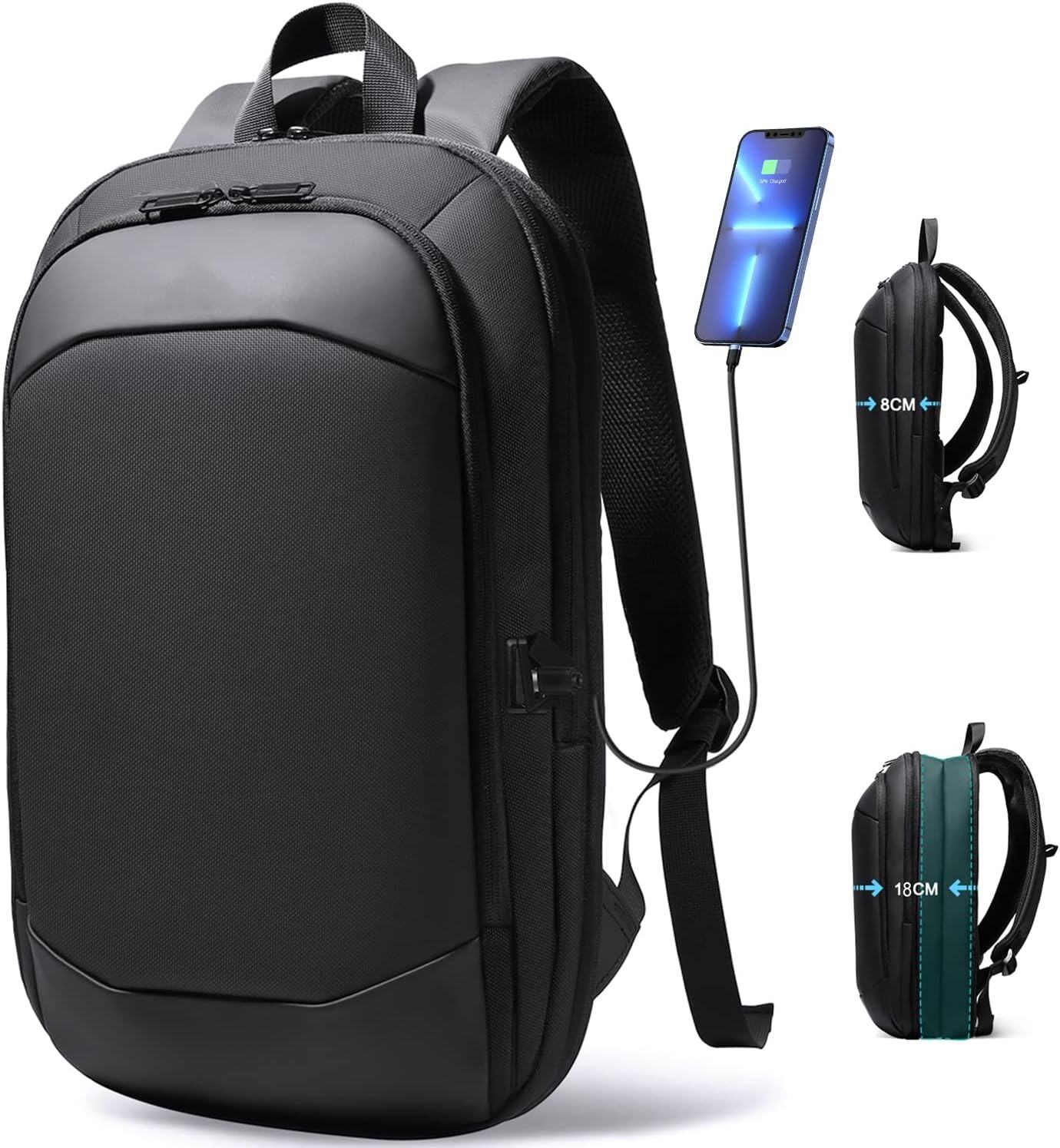 Mochila Executiva para Homens 17 Polegadas, Fina e Expansível, Mochila de Viagem Impermeável com Porta USB, Bolsa Antifurto Leve para Trabalho, Presente para Estudos de Faculdade para Homens e Mulheres