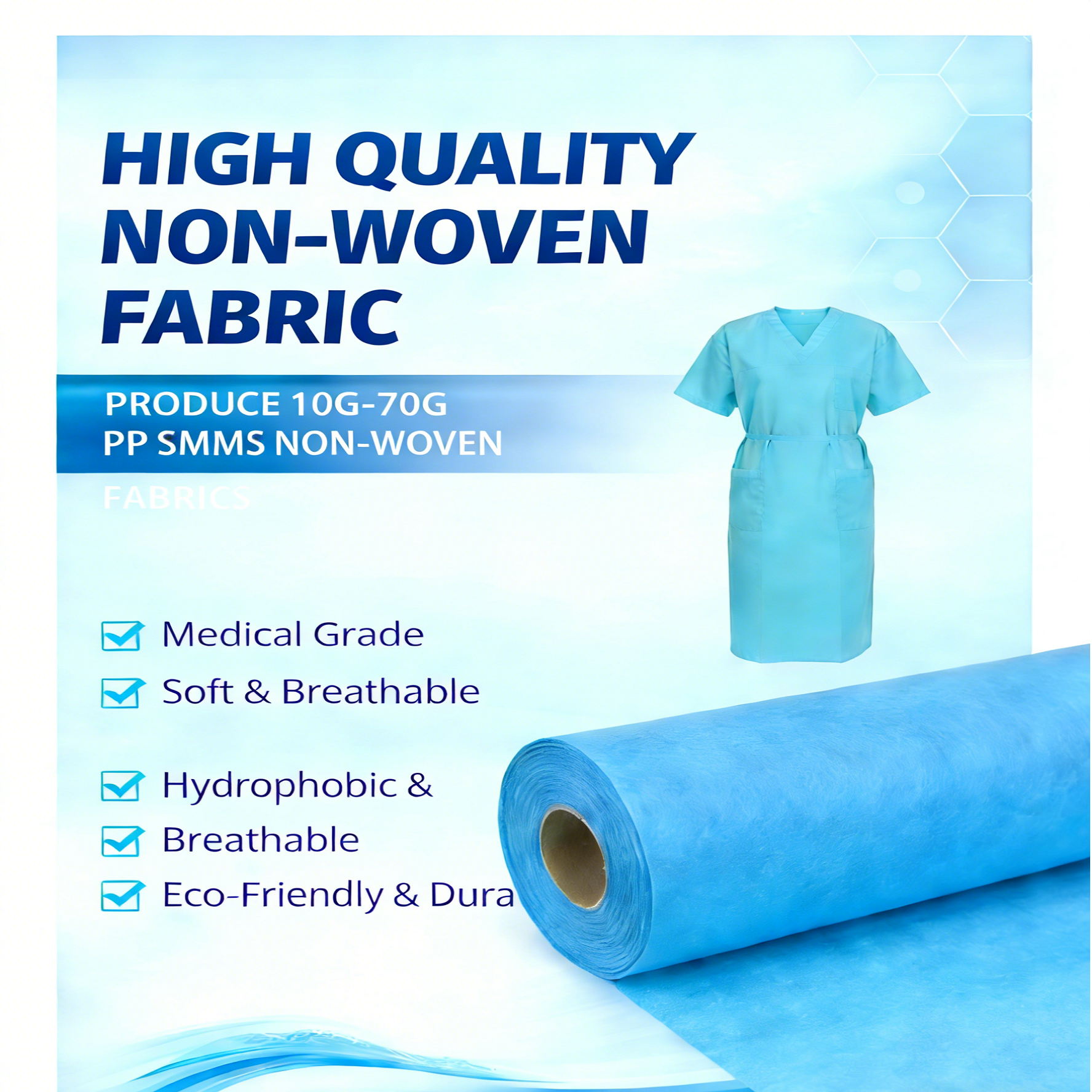 PP SMMS 43gsm 45gsm Custom Color Nonwoven Fabrics Roll Maunfacturer