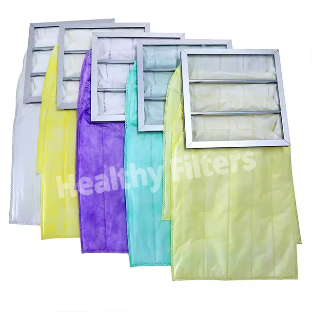 HVAC Filters Synthetic Fiber Pocket Filters Featured F6 High Dust Capacity Yellow Bag Filter Air Filtration System manufacture