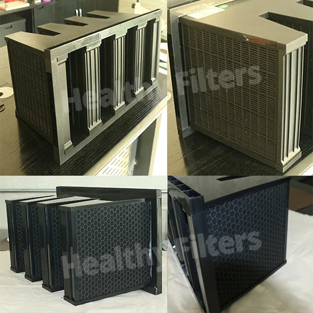 V Bank Activated Carbon Pleated Media Compact Air Filter Industrial Chemical Odor Removal 4V-Cell manufacture