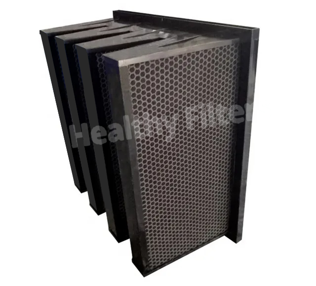 V Bank Activated Carbon Pleated Media Compact Air Filter Industrial Chemical Odor Removal 4V-Cell factory