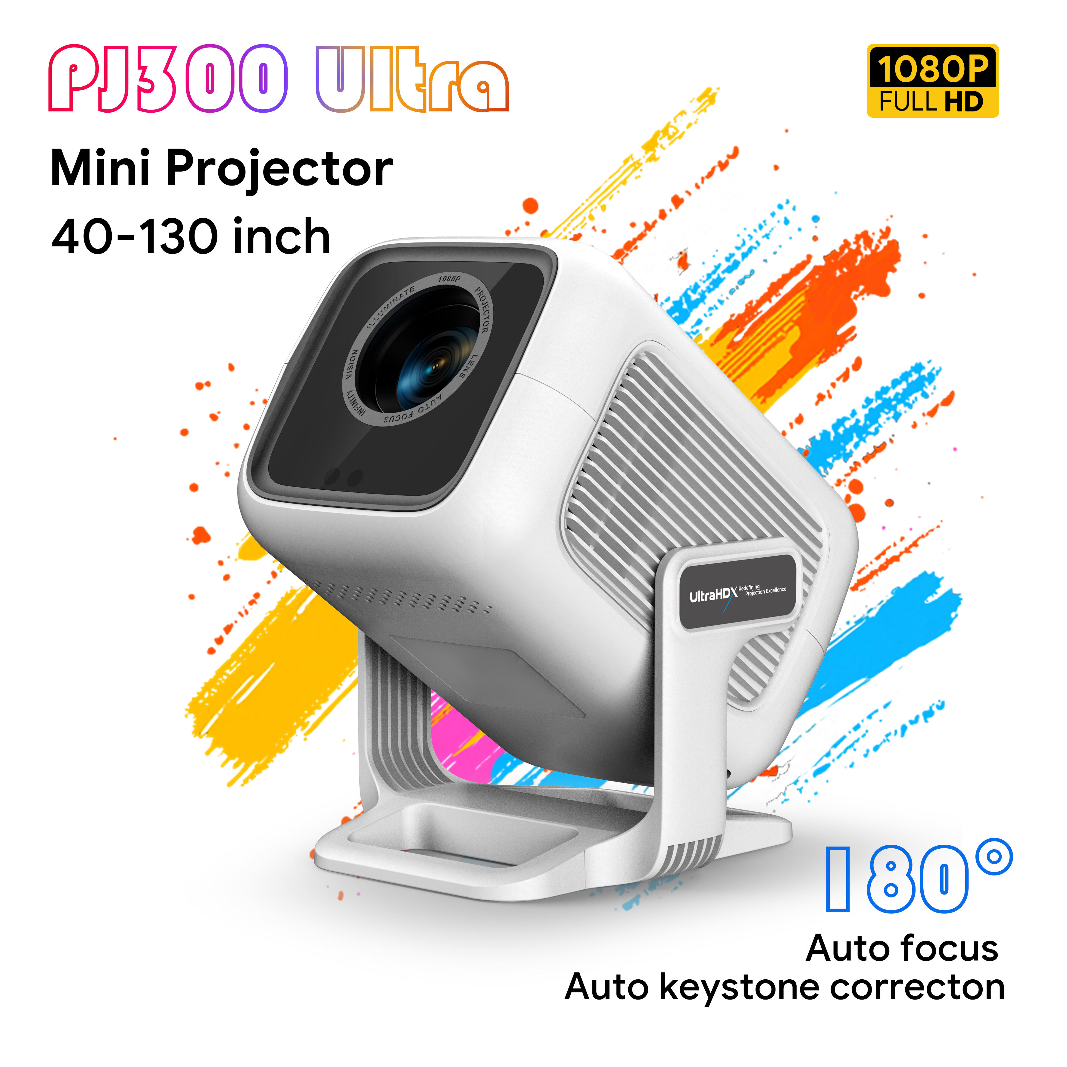 Elebao PJ300 Ultra LCD Projector 1080P 200ANSI 130inch Android11 H713 BT5.2 Smart Projector Mini Projector