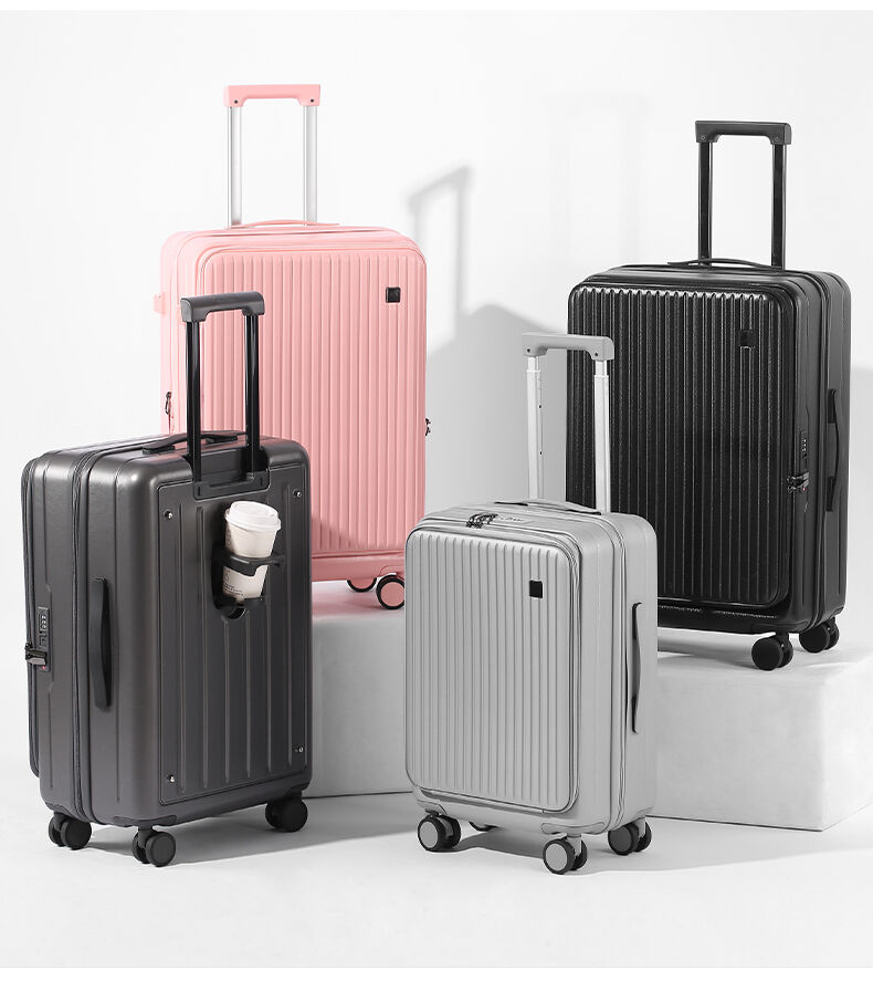 3 piece premium mens trolley luggage set durable modern style carry ons with front zipper spinner wheels-1