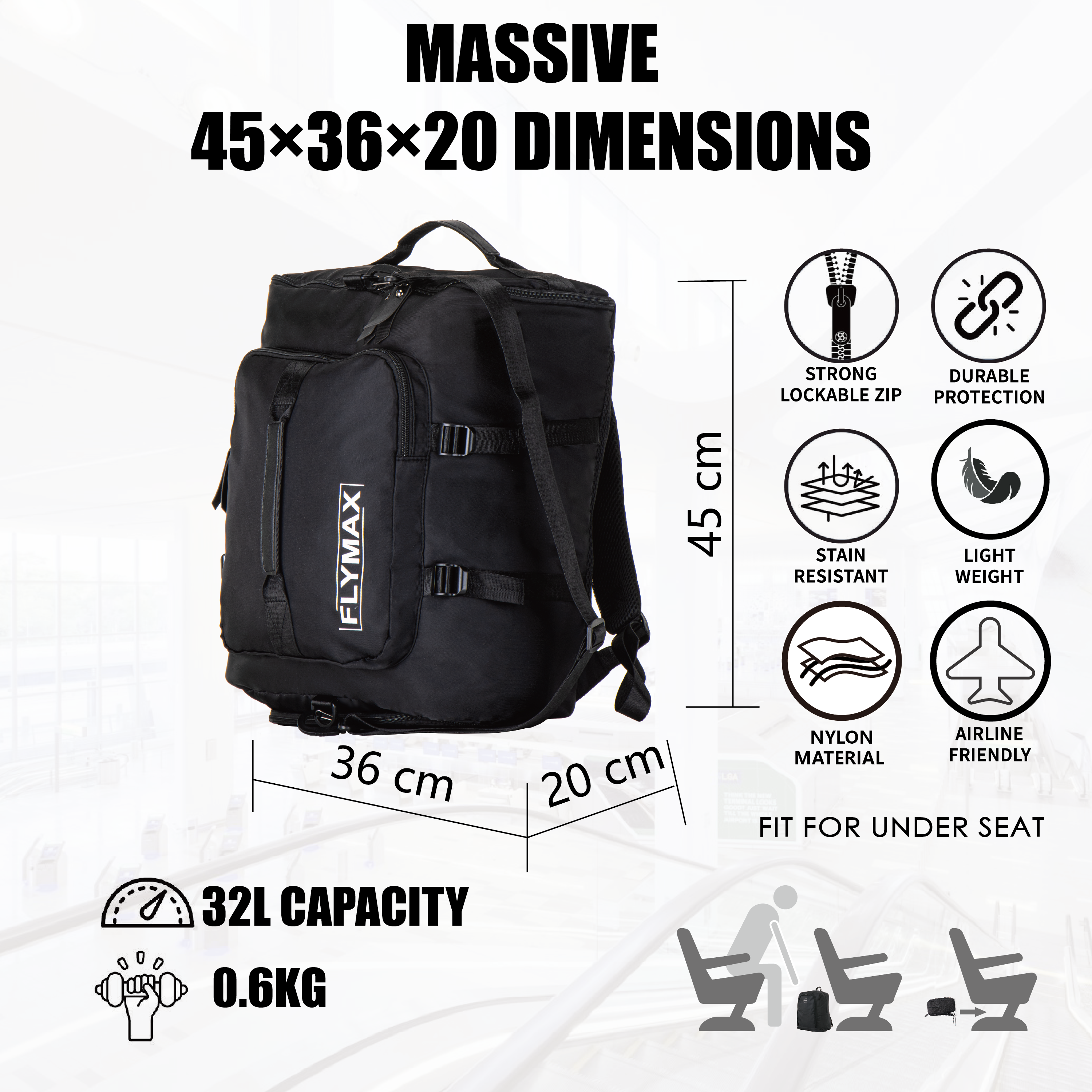 Cabin Bags 40x20x25 Underseat for Ryanair, Carry On Travel Backpack Cabin Size Rucksack Hand Luggage Bag Backpack Casual Daypack School Bag
