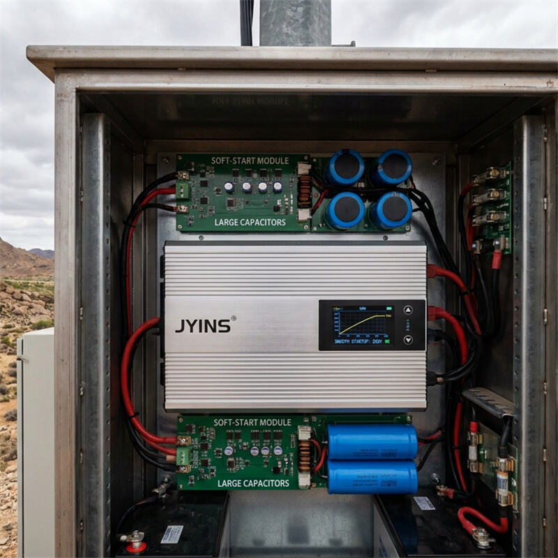 How to implement 'Soft-Start' logic for massive capacitive loads in off-grid telecom shelters?