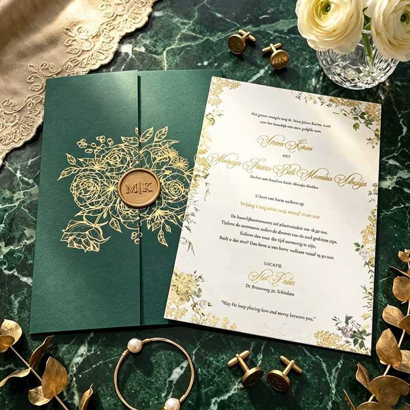 Paper Gold Foil Wedding Invitations with Wax Seal