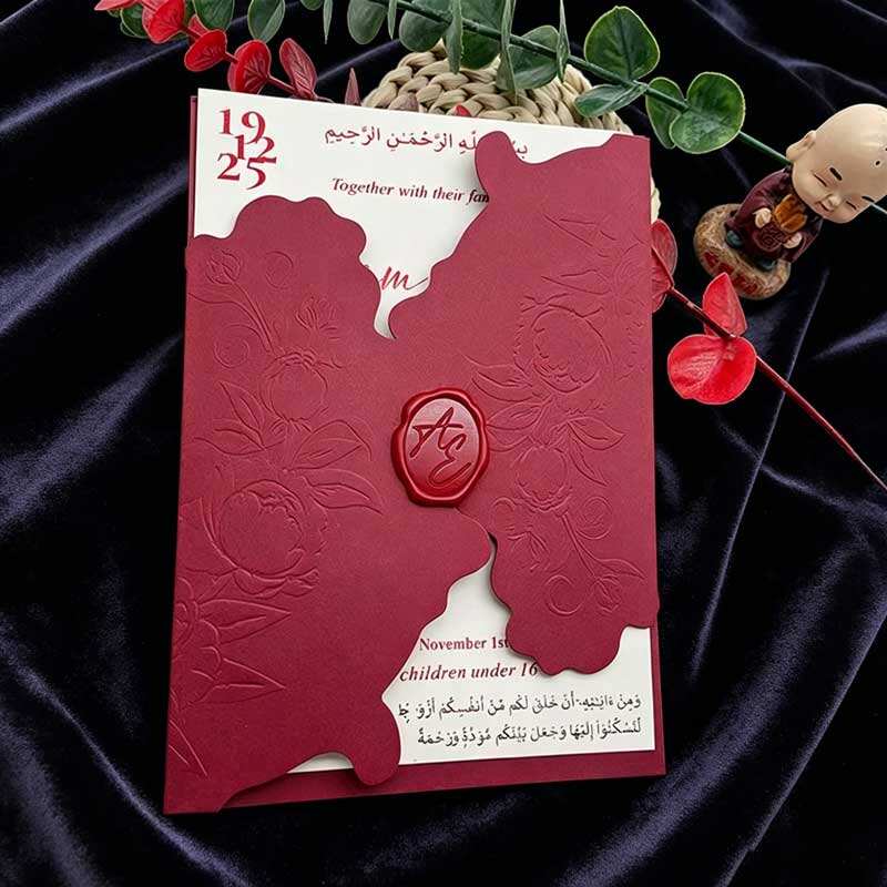 Red Die-cut Marriage Party Invitation Card with Custom Wax Seal Stickers