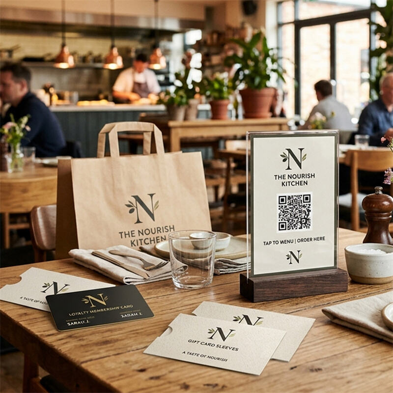 Restaurant One-Stop Custom - loyalty cards, packaging, and smart NFC stand
