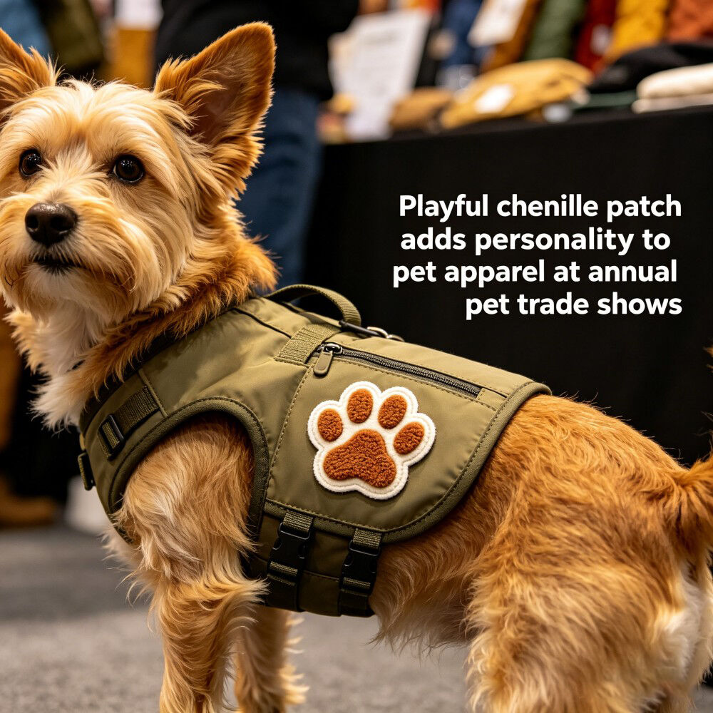 AWELLS Pet Paw Chenille Patch, Soft Plush Badge for Dog Harnesses & Trade Show Apparel