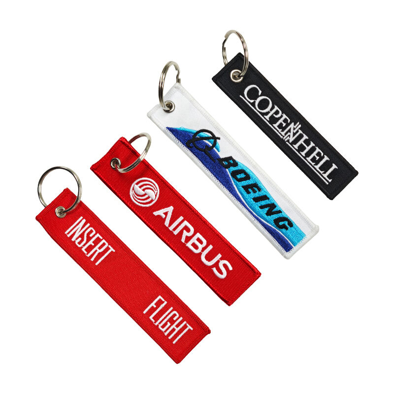 AWELLS High-Quality Aviation Themed Embroidered Keychains Boeing/Airbus Flight Woven Key Tags for Aviation Enthusiasts Gifts