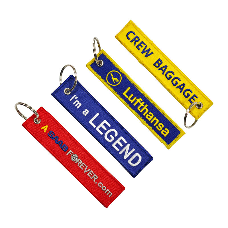 AWELLS Customizable Double-Sided Embroidered Keychains Aviation/Auto Themed Woven Key Tags Cross-Border Supply for Corporate Gifts