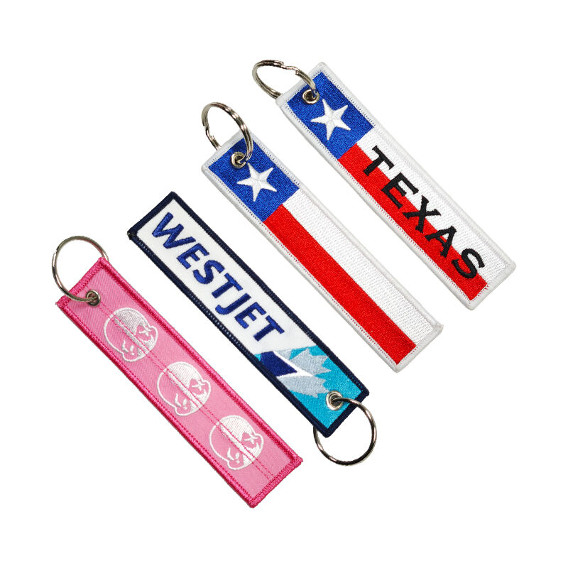 High-Quality Double-Sided Embroidered Keychains Aviation/Texas Flag Themed Woven Key Tags Clothing Accessories