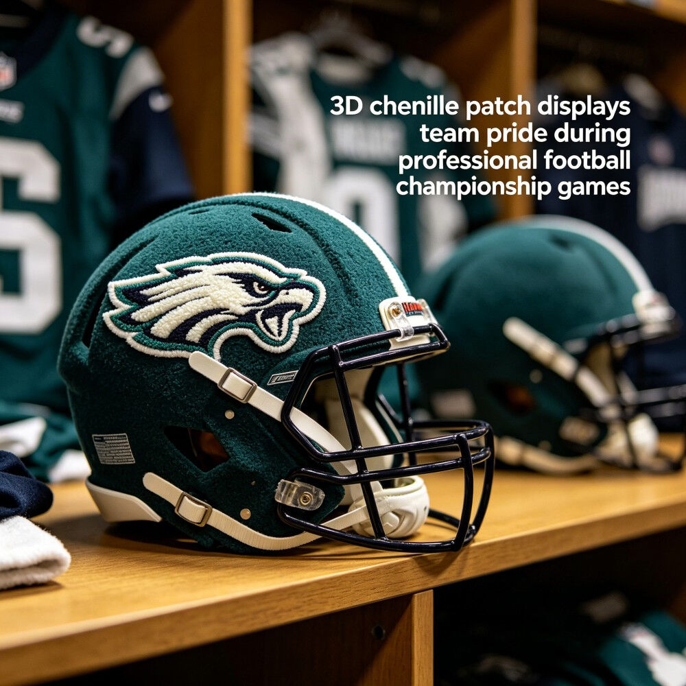 AWELLS プラッシュシェニールパッチ：プロフットボール選手権用ギアおよびアパレル向け、力強いチーム・イーグルモチーフ