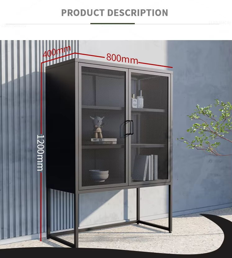 High foot 2 mesh glass door metal storage cabinet for home factory