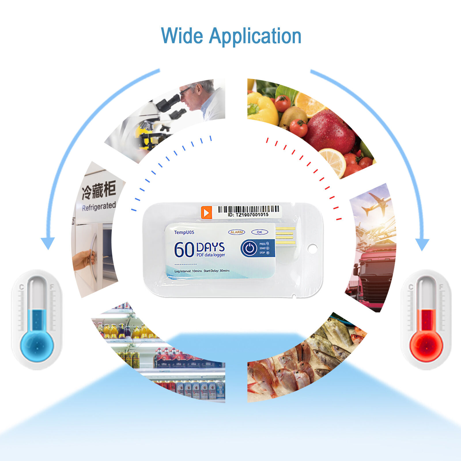 Tzone TempU05 Fruit Logistic Temperature Logger with PDF Report Temperature Recorder 