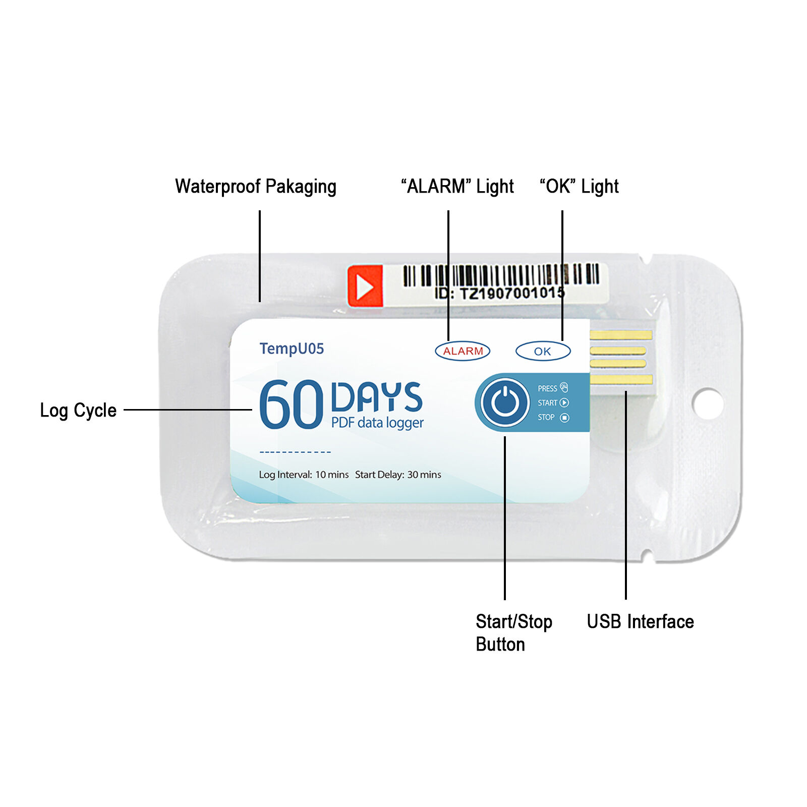 Tzone TempU05 Fruit Logistic Temperature Logger with PDF Report Temperature Recorder 
