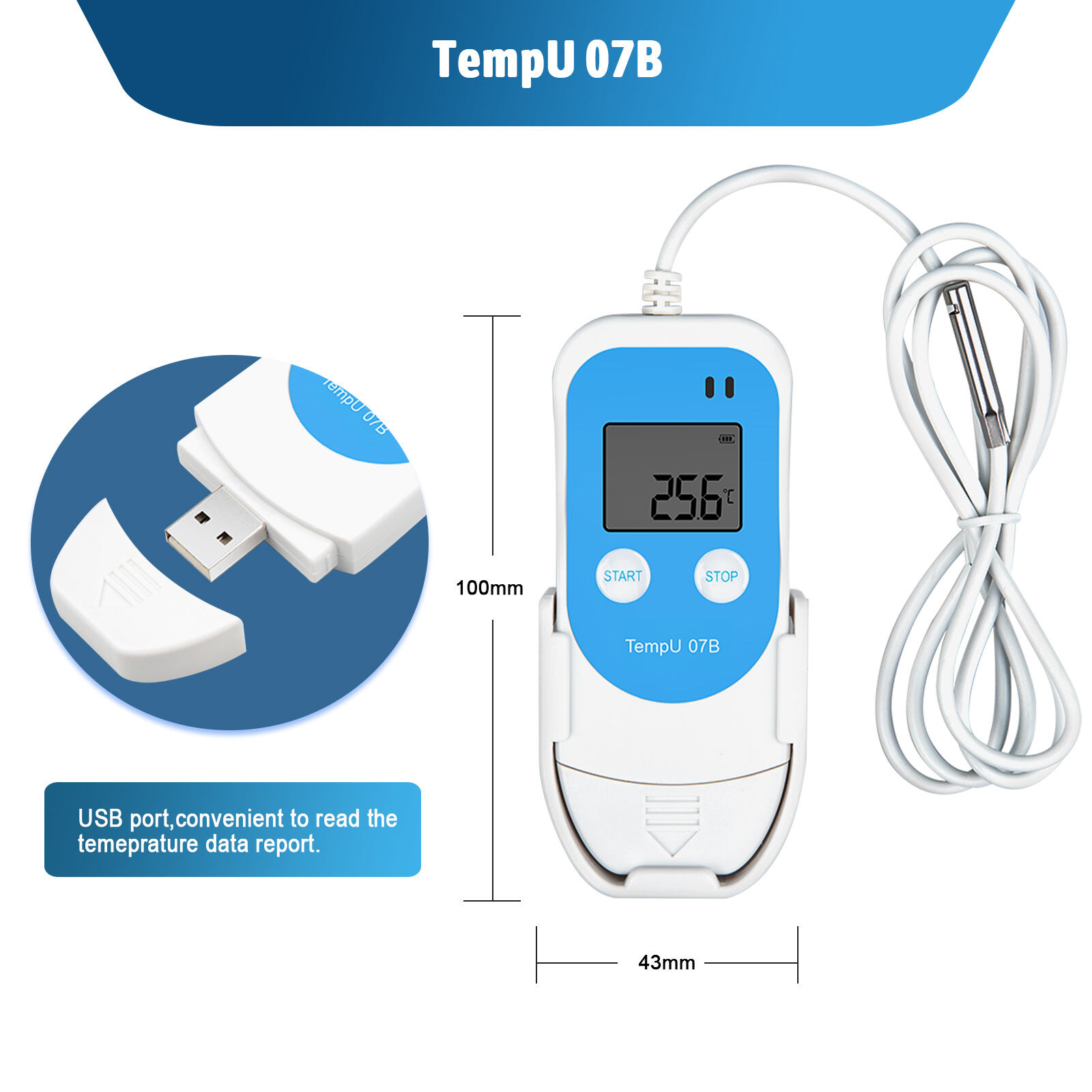 Tzone TempU07B PDF&CSV USB Temperature and Humidity Data Logger With External Probe