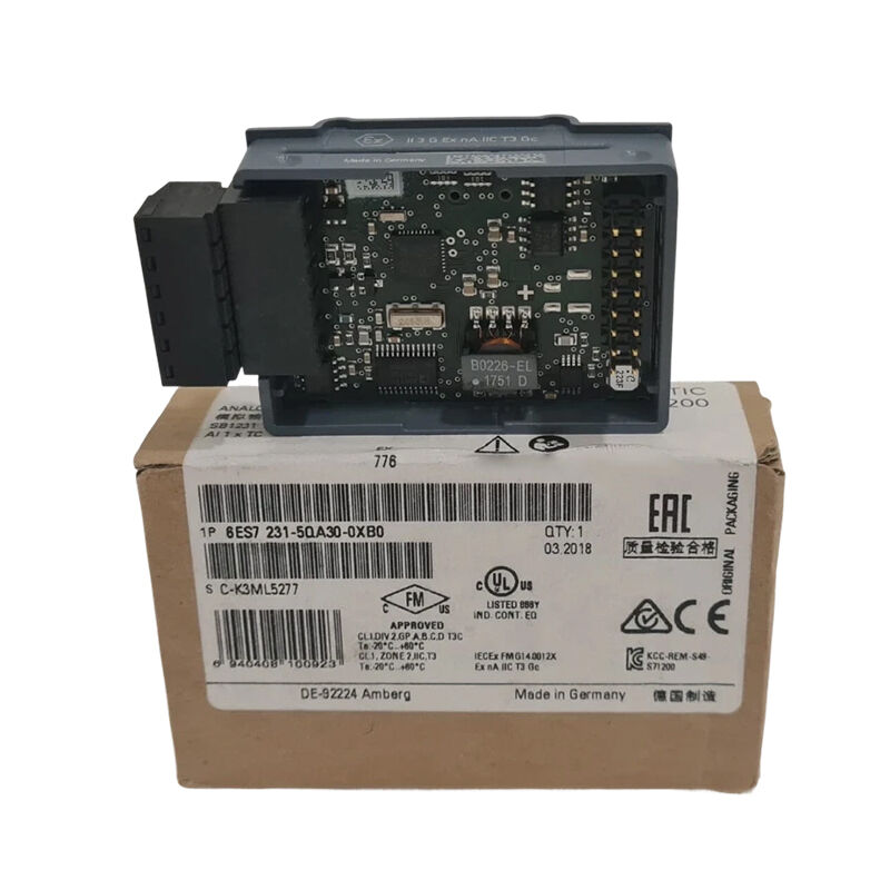 New Original 6ES7 231-5QA30-0XB0 6ES7231-5QA30-0XB0 nalog input module for Siemens SIMATIC S7-1200 series PLC. Supports thermocouple temperature measurement with high precision, electrical isolation and fast signal acquisition. 