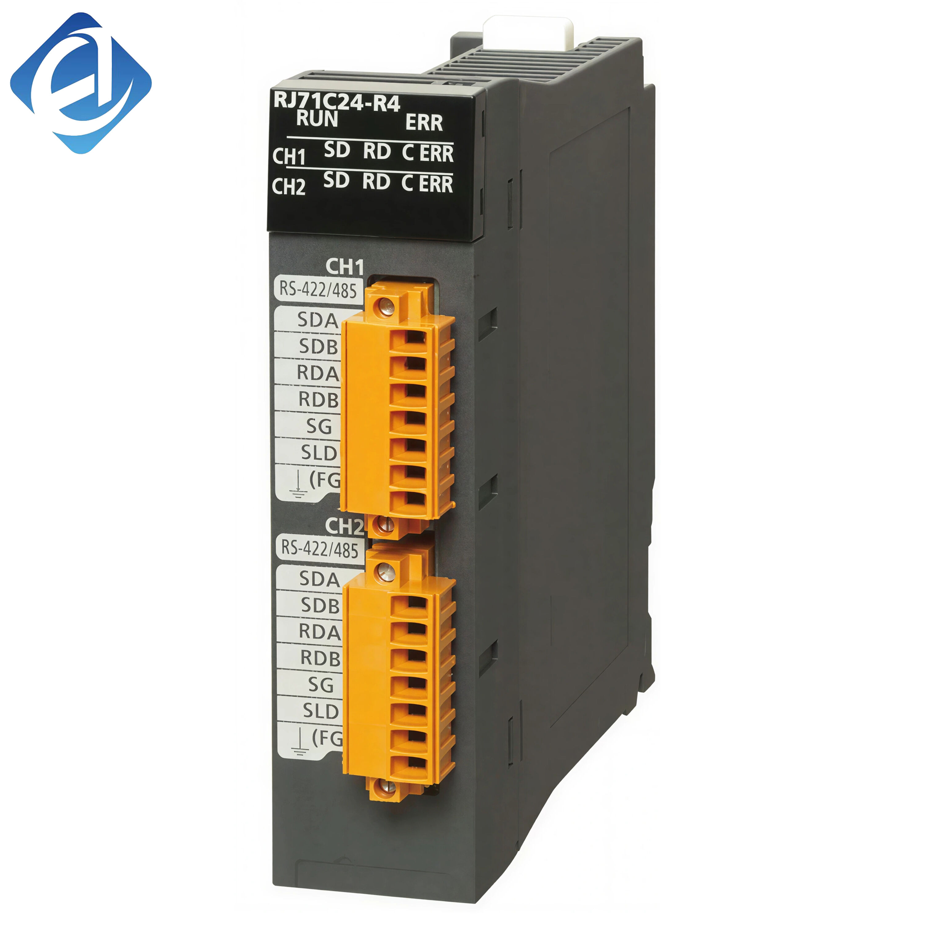 Nový originálny sériový komunikačný modul RJ71C24-R4 z radu MELSEC iQ‑R, 2-kanálový RS‑422/485, maximálna rýchlosť 230,4 kbps. Podporuje protokoly MODBUS a MC. Kompaktný, vysokorýchlostný