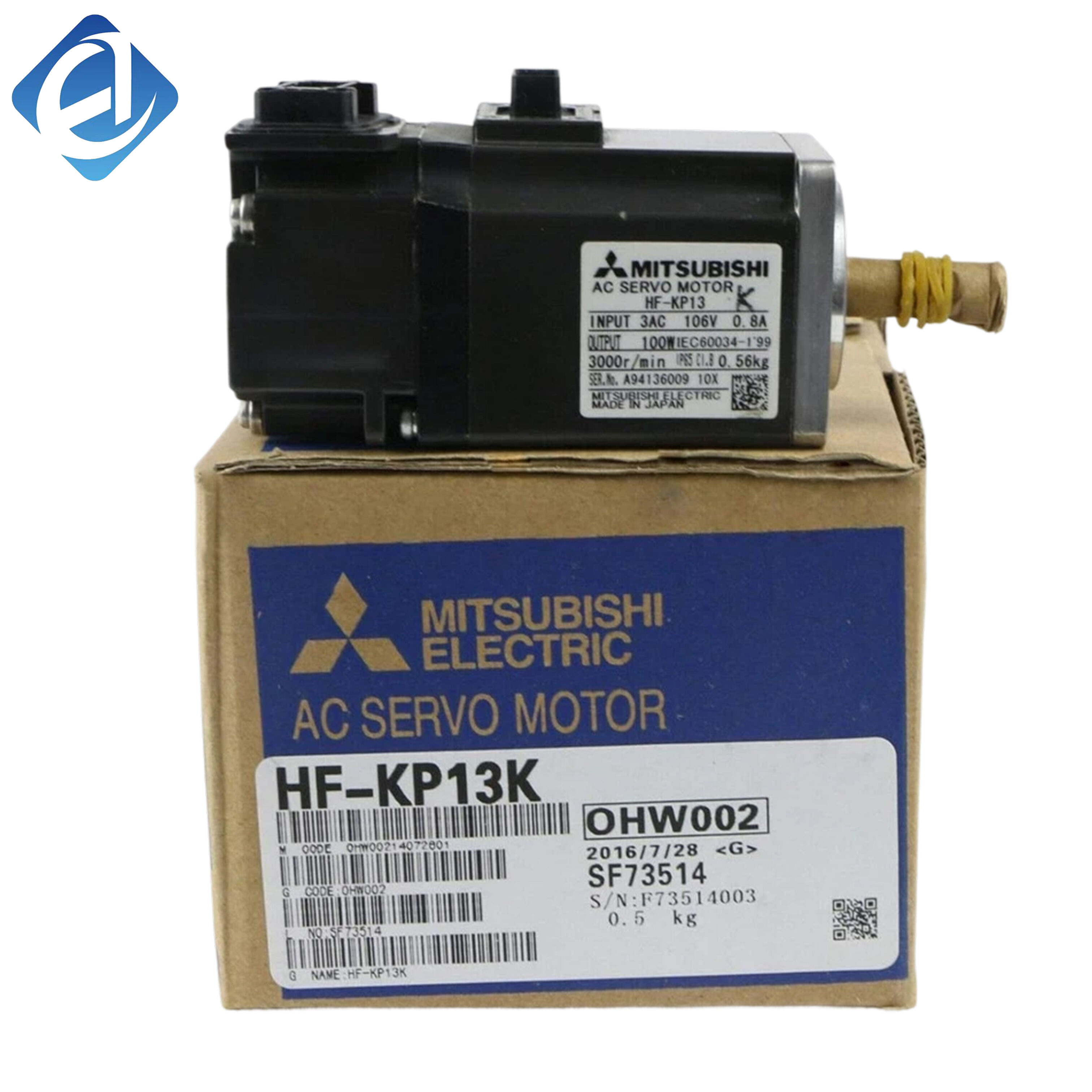 New Original HF-KP13K HF-KP series 100W low inertia AC servo motor with keyway shaft. Perfectly matched with MR-J3 servo drive, it delivers high precision positioning, smooth running and fast dynamic response. 