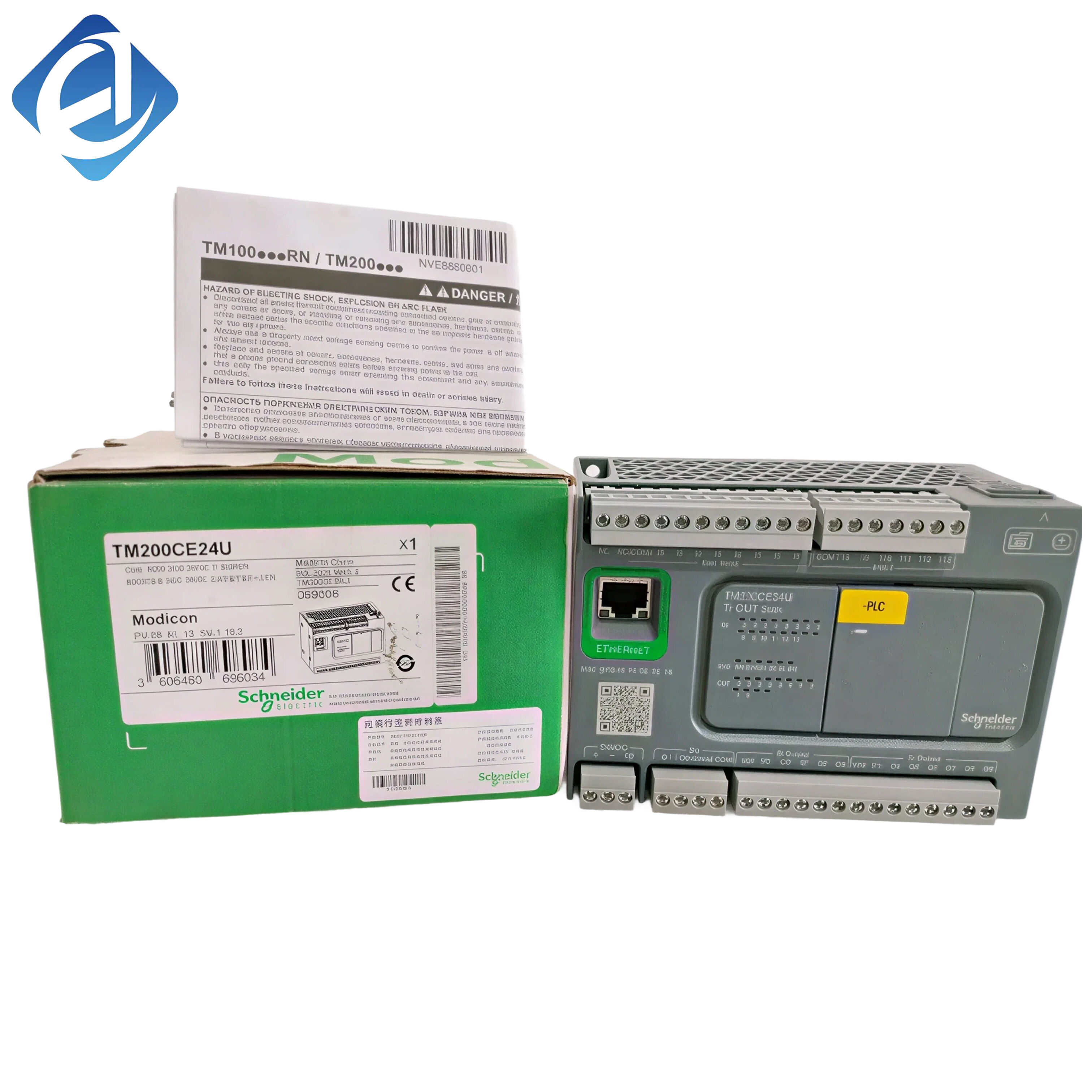 New Original TM200CE24U is a Modicon TM200 series economical PLC. It comes with 24 I/O points, universal power supply and integrated Ethernet port. With compact structure, easy programming and stable operation