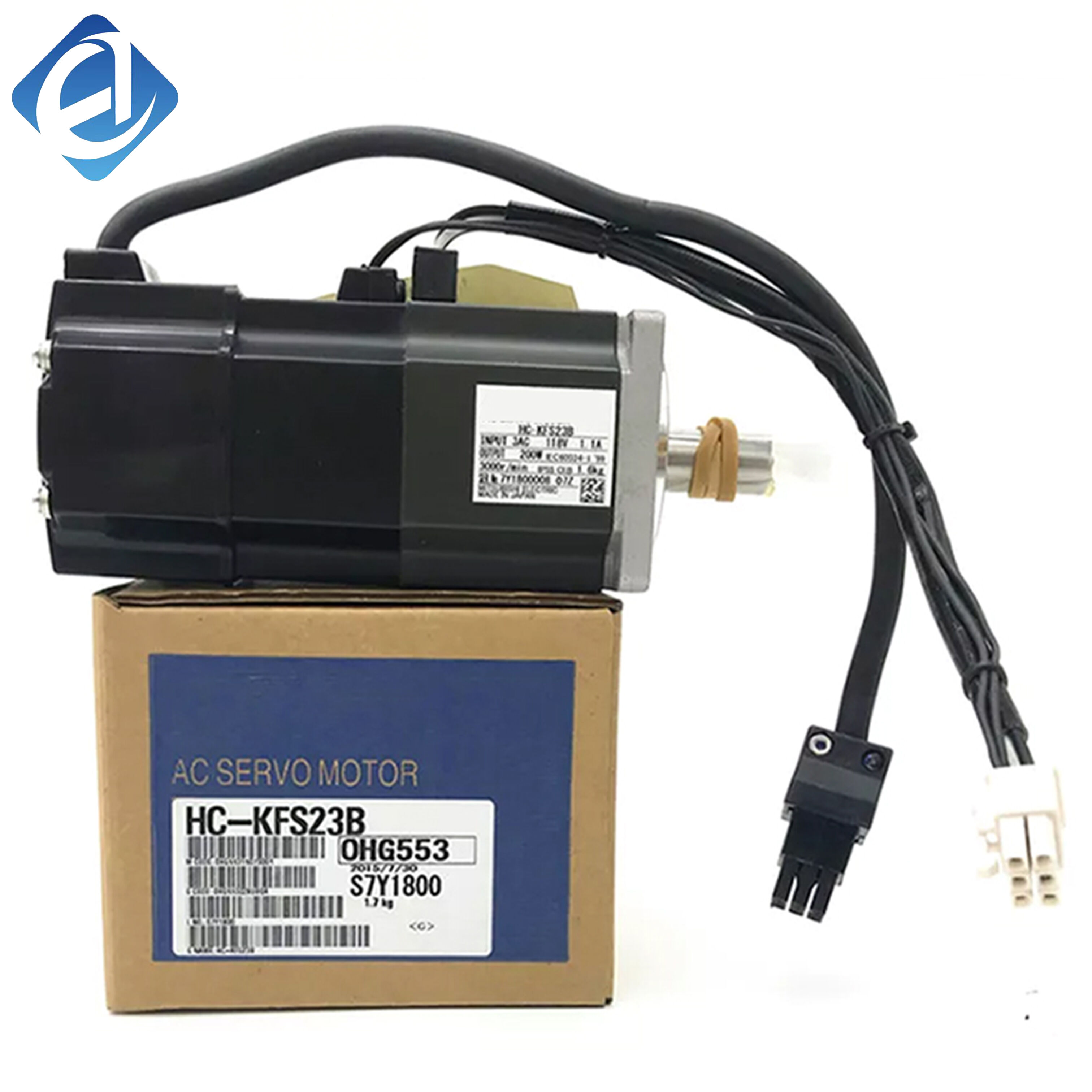 Jauns oriģināls servo motors HC-KFS23B no HC-KFS sērijas, 0,2 kW ar iebūvētu bremzi. Tas nodrošina augstas precizitātes pozicionēšanu, zemu trokšņa līmeni un stabila momenta izvadi, ir kompakts un izturīgs. Pilnīgi savietojams ar MR-J2S sērijas piedziņām