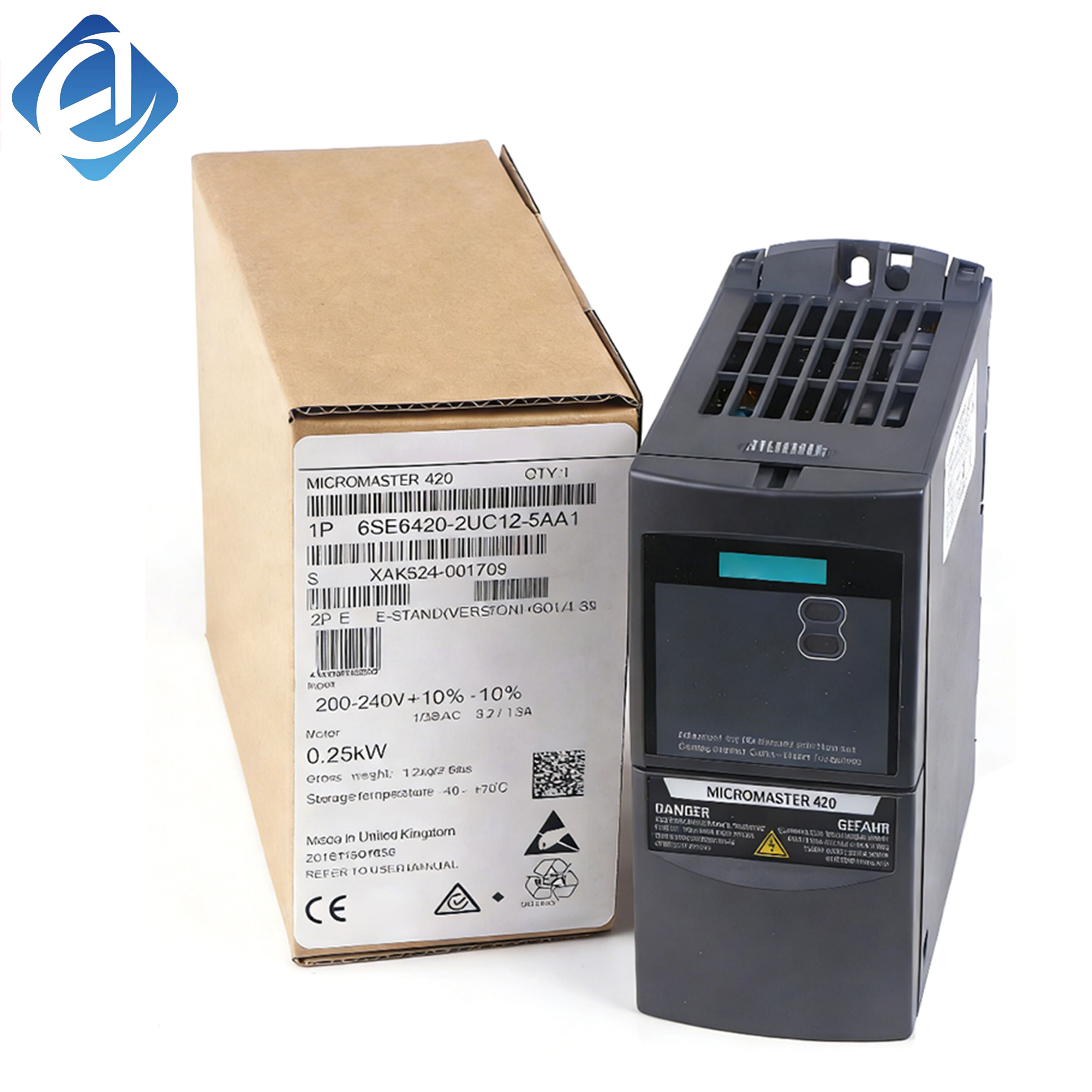 New Original 6SE6420-2UC12-5AA1 inverter for Siemens MICROMASTER 420 series, input 200–240V AC, rated power 0.25kW, with adjustable speed control, overload protection and stable operation.