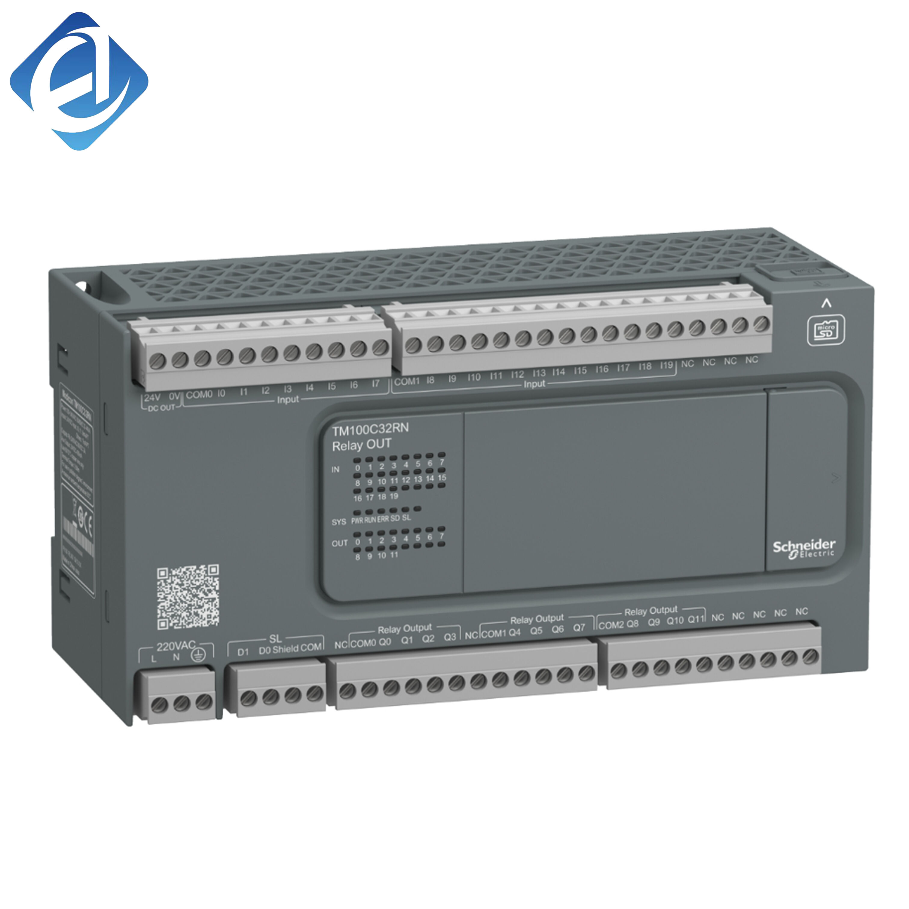 New Original TM100C32RN Modicon TM100 series compact PLC. Equipped with 32 integrated I/O points and relay output, delivering stable logic operation and cost-effective control performance