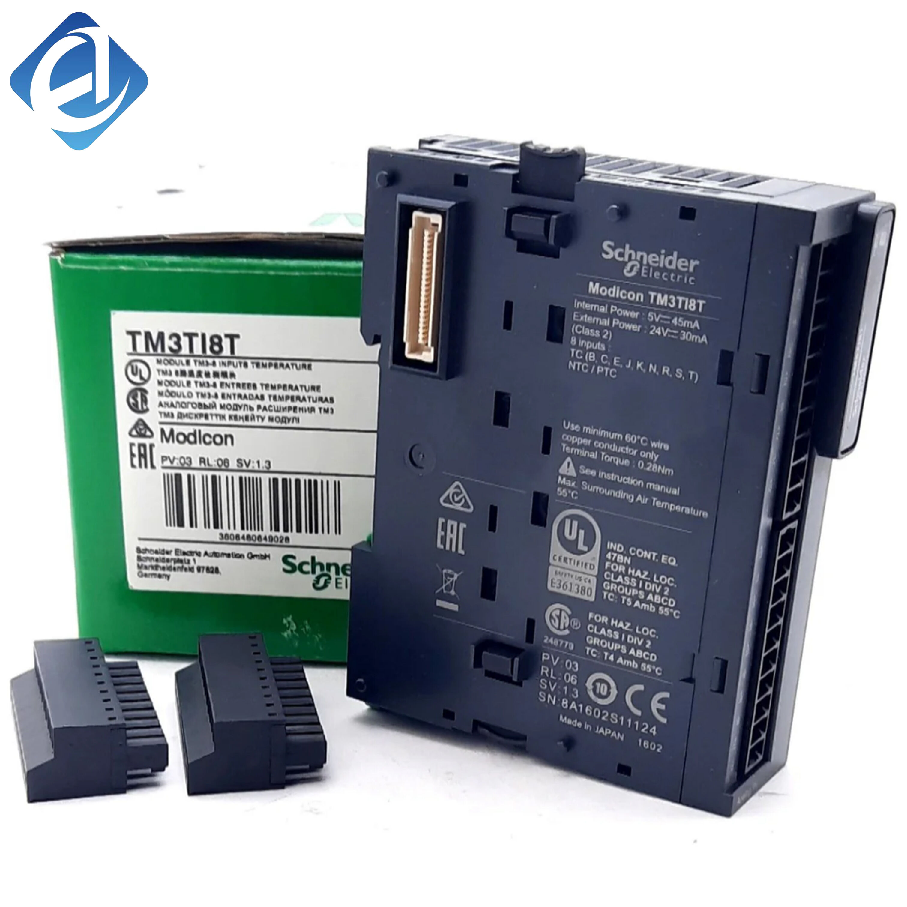 New Original TM3TI8T Modicon TM3 temperature input module. 8-channel thermal resistance signal acquisition, high precision temperature detection, strong anti-interference, convenient PLC expansion