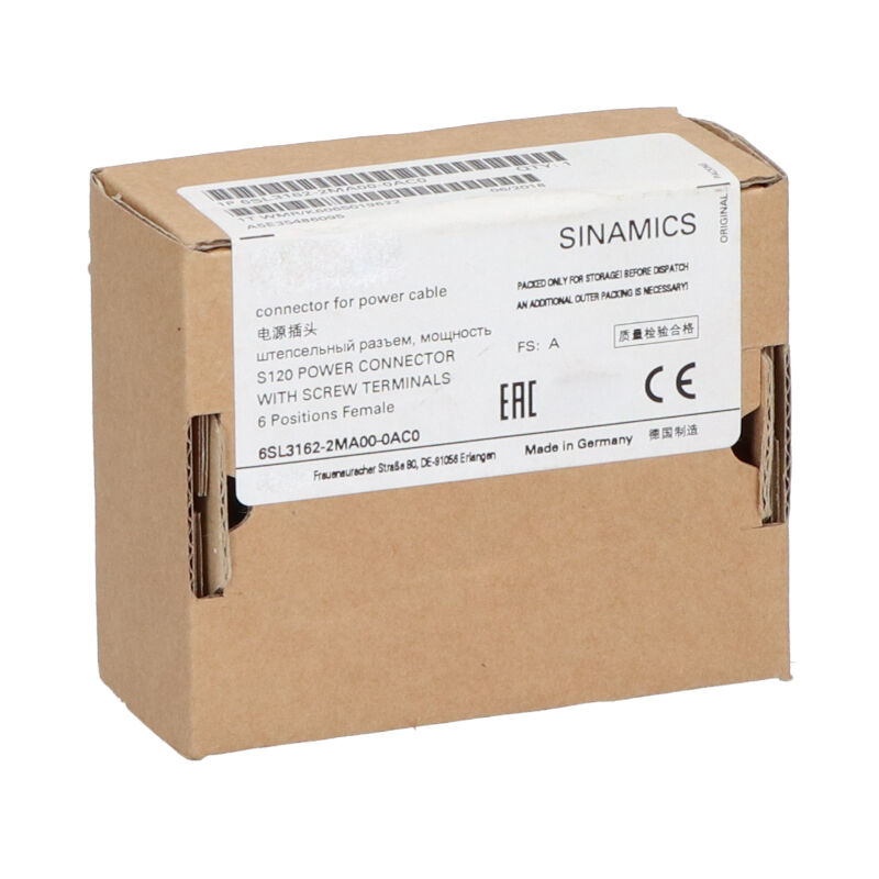 New Original 6SL3162-2MA00-0AC0 SINAMICS drive brake resistor connector. Safe braking energy connection, reliable insulation performance, stable wiring connection, matching servo inverter braking unit for industrial motion braking