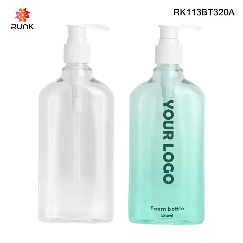 Flat square shower gel packaging empty bottle 320ml pet materials