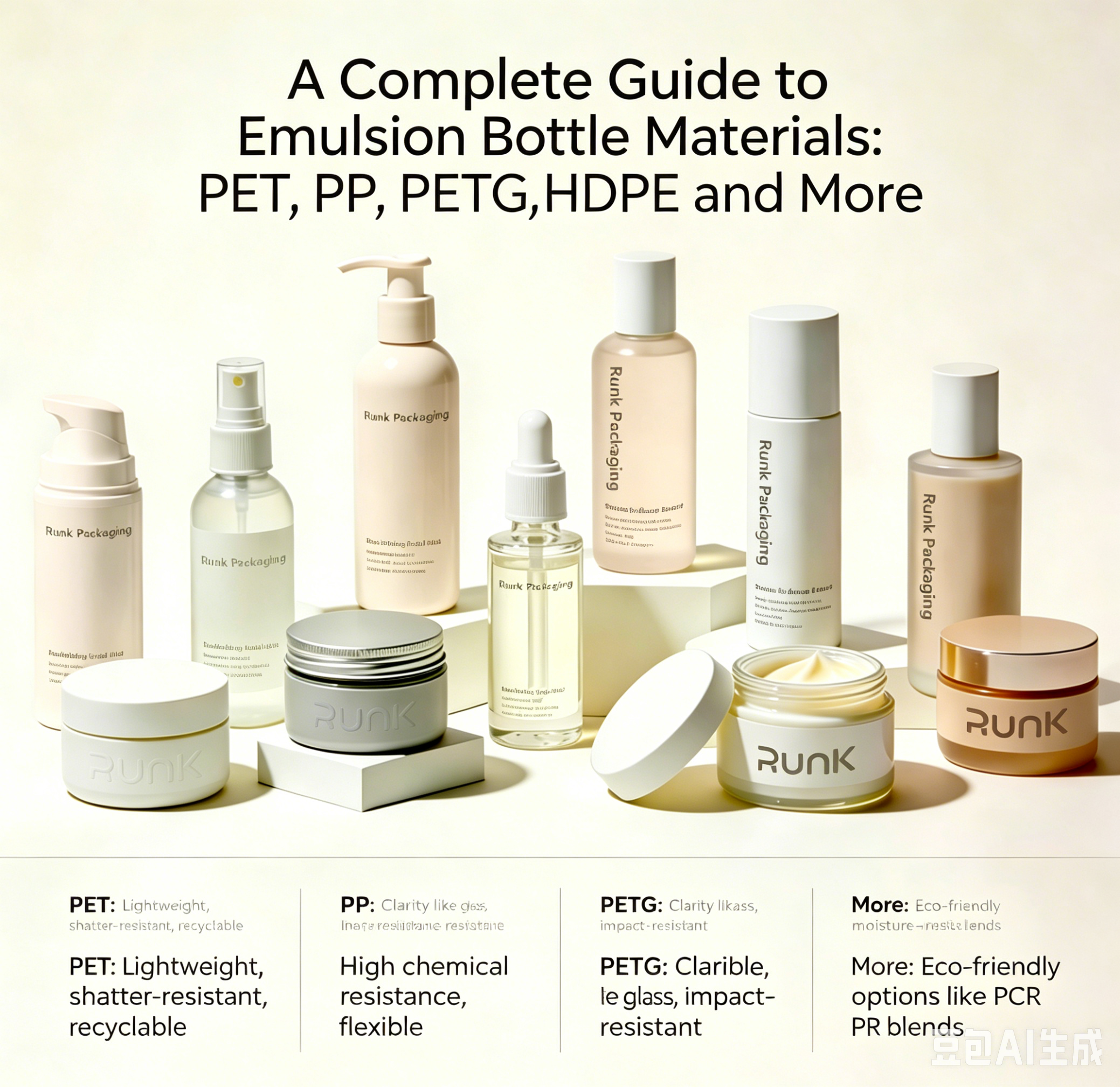 A Complete Guide to Emulsion Bottle Materials: PET, PP, PETG,HDPE and More