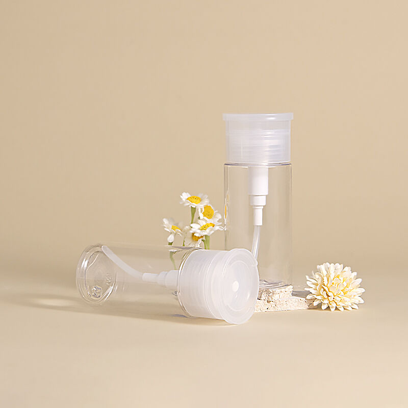 Skin care packaging suppliers Press empty PET bottle of makeup remover 