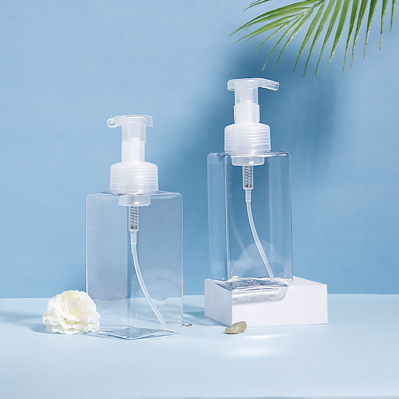 Square transparent cosmetic hand sanitizer foam mousse bottle