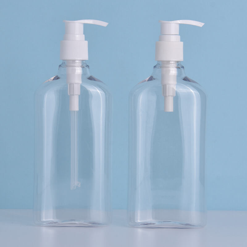 Flacon plat carré pour gel douche avec pompe, flacon PET de 320 ml pour les produits d'entretien corporel