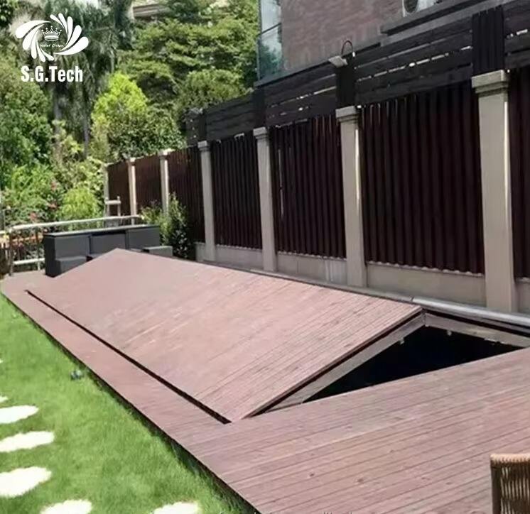 Water Crown Customized High-End Folding Pool Cover Durable Dust-proof Stainless Steel Wood Space-Saving for Adults Children factory