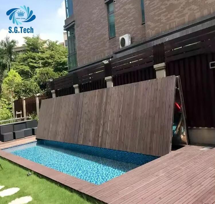 Water Crown High-End Stainless Steel Wood Folding Pool Cover Customizable and Dust-proof Space-Saving for Adults and Children supplier