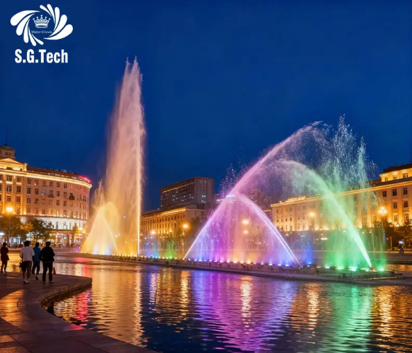 How to ensure water quality for a custom interactive fountain where children play and splash directly?	custom fountain