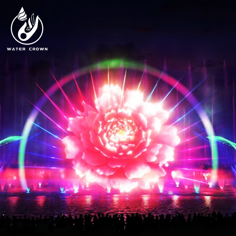 Water Crown Custom Design Outdoor 3D LED Light Water Curtain Fountain Movie Water Curtain Fountain Stage Effect Colorful
