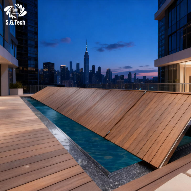 Water Crown muokattava huippuluokan taittava altaan peite ruostumaton teräs puurakenne altaan peite