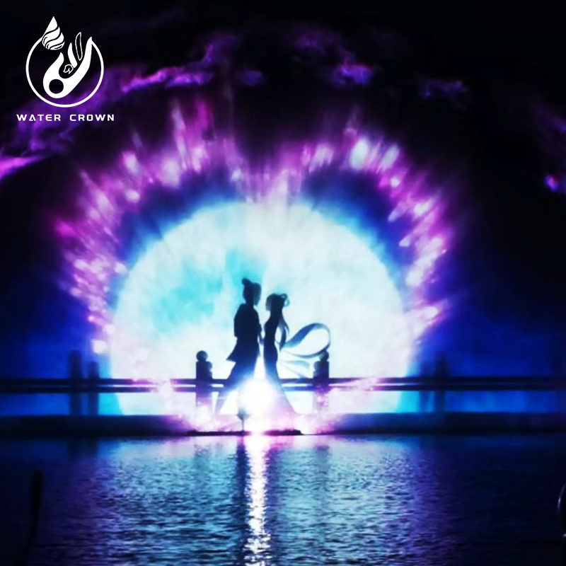 Water Crown Colorful Big Water Screen Movie Hologram Projection Fountains With Music Graphic Design for Large Hotels Parks