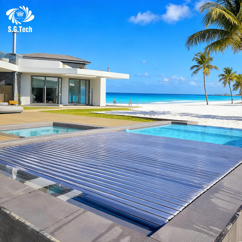 Hệ thống bạt che hồ bơi, bạt che an toàn tự động bằng nhựa PC cứng, các thanh sử dụng công nghệ làm kín thế hệ thứ ba