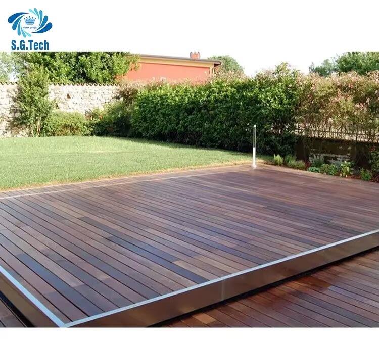 Customized Automatic Sliding Pool Deck Cover Durable Stainless Steel Wood Child Remote Control Friendly for Swimming Pools SPAs manufacture