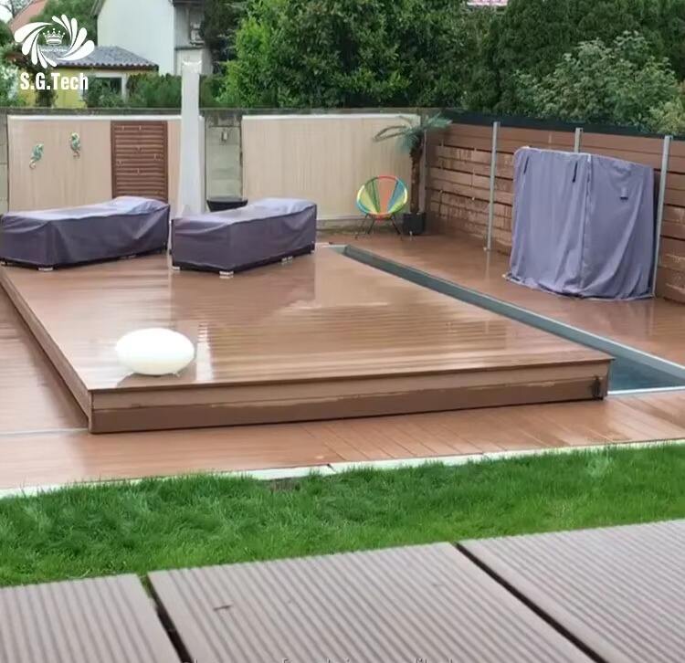 Customized Automatic Sliding Pool Deck Cover Durable Stainless Steel Wood Child Remote Control Friendly for Swimming Pools SPAs supplier