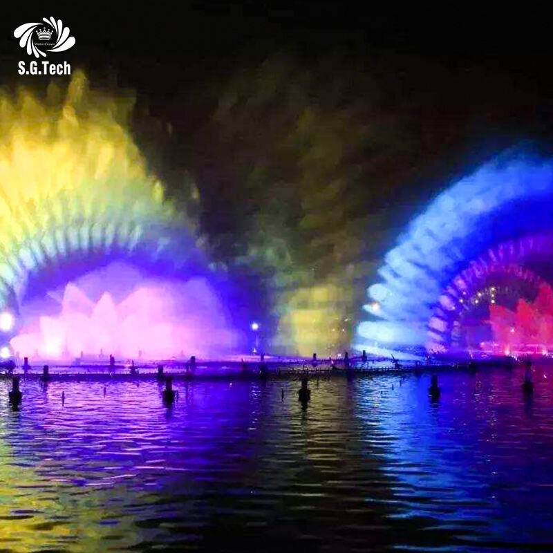 Fontaine flottante extérieure personnalisée à couronne d'eau, grand écran d'eau en 3D, durable, moderne, avec musique et danse de l'eau, en acier inoxydable