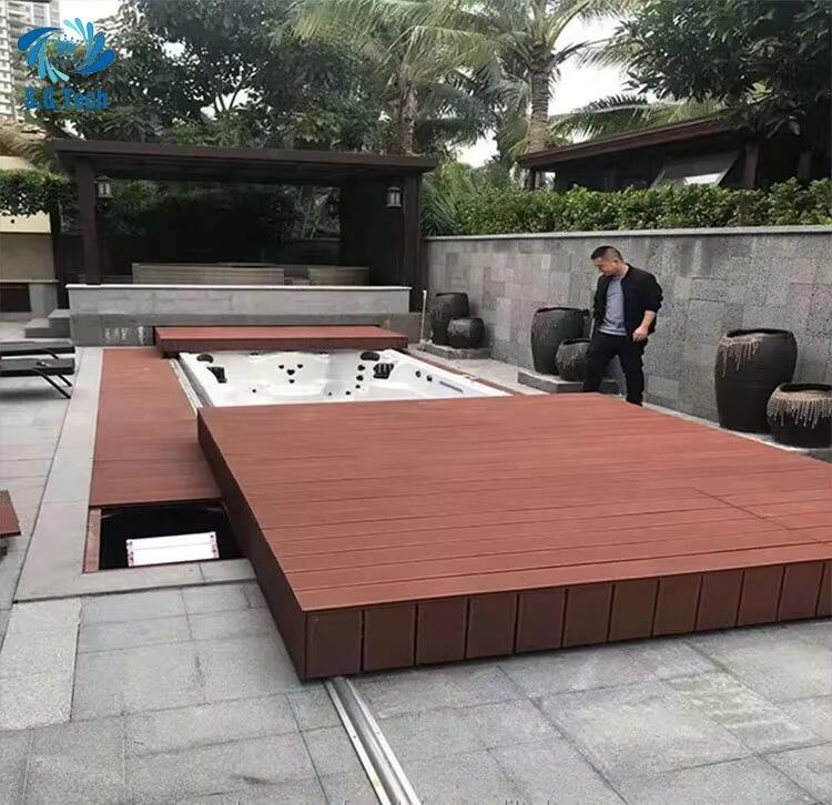 Customized Automatic Sliding Pool Deck Cover Durable Stainless Steel Wood Child Remote Control Friendly for Swimming Pools SPAs factory