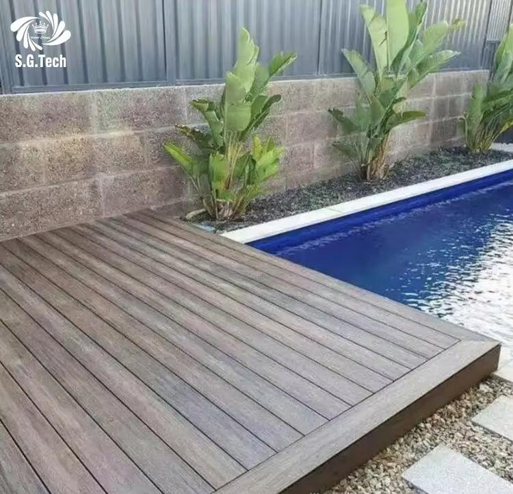 Customized Automatic Sliding Pool Deck Cover Durable Stainless Steel Wood Child Remote Control Friendly for Swimming Pools SPAs factory