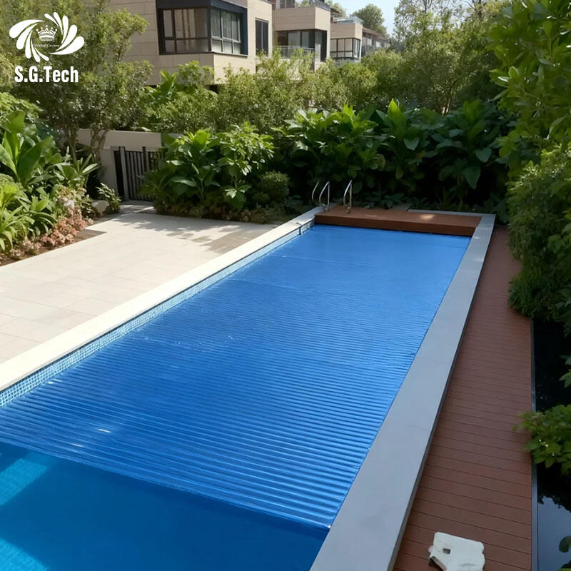 Duurzame PC-zwembadafdekking ‘Water Crown’, automatisch intrekbare beschermingsoplossing voor zwembaden, geschikt voor buitengebruik