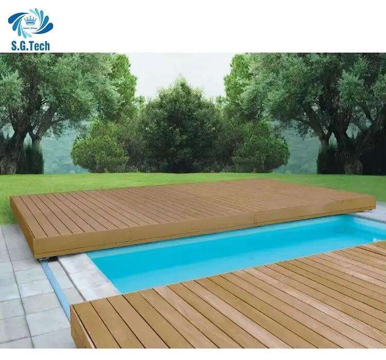 Customized Automatic Sliding Pool Deck Cover Durable Stainless Steel Wood Child Remote Control Friendly for Swimming Pools SPAs manufacture