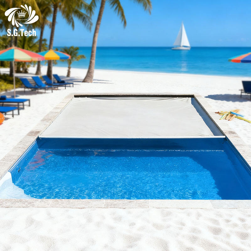 Bạt che hồ bơi PVC tự động theo yêu cầu, thiết kế vuông cao cấp, chống tia UV, chống đuối nước, chống bay hơi